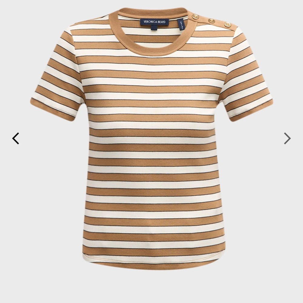 Veronica Beard Tan and White Striped Short Sleeve Tee